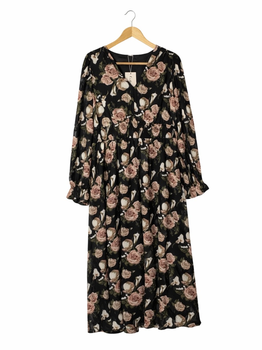 Galocmo Floral Maxi Dress NWT Size XL Black & Mauve Cottagecore Feminine